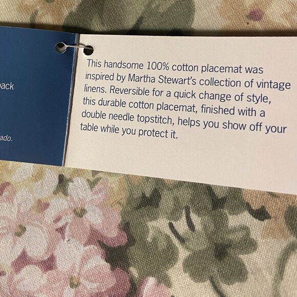 🏡🏡Martha Stewart Hydrangea Reversible Placemats Set of Four NWT - Picture 6 of 6